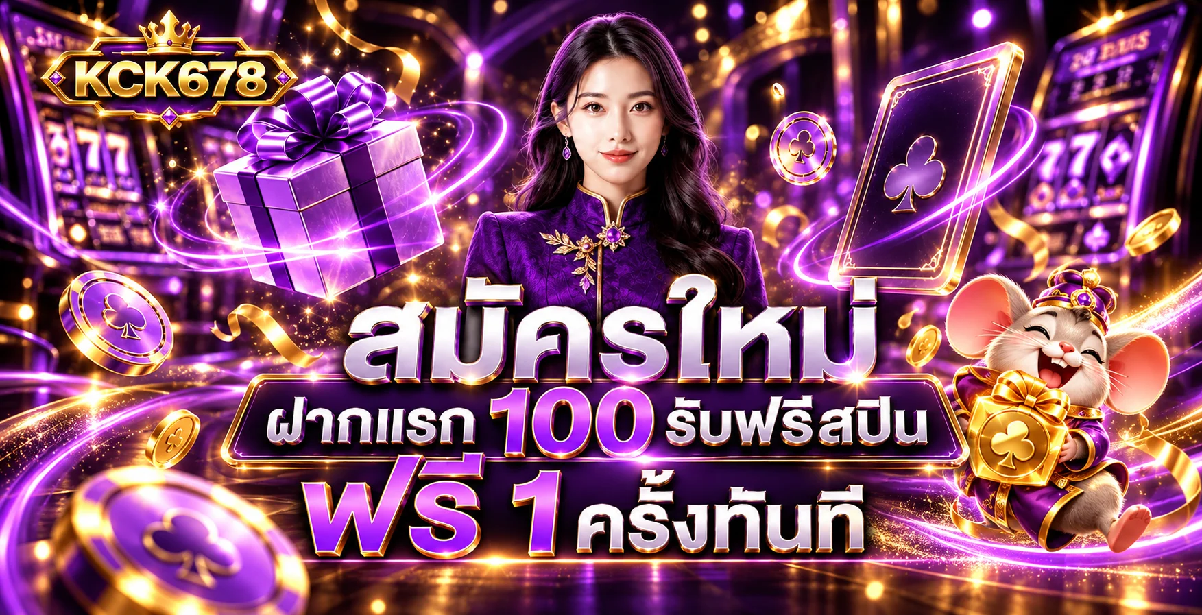 แบนเนอร์สมัครสมาชิก KCK678 โทนม่วงทองพร้อมของขวัญ